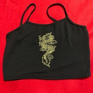 Black Crop Top with Gold Dragon Design